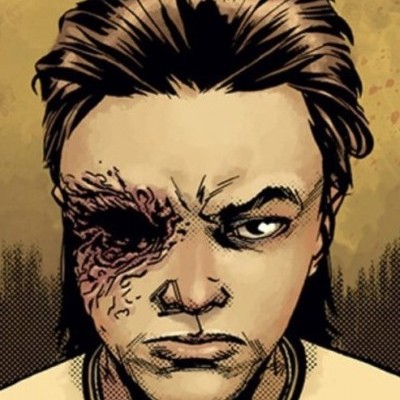 Carl without an eye looking into camera.